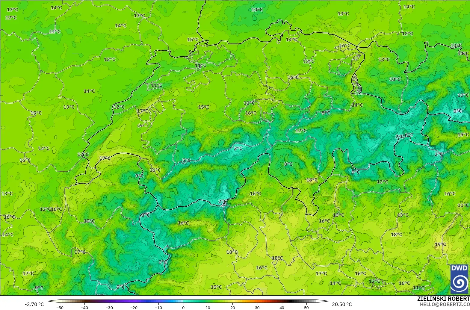 ICON Alemania 2 km modelo - Suiza, Punto de rocío a 2 m