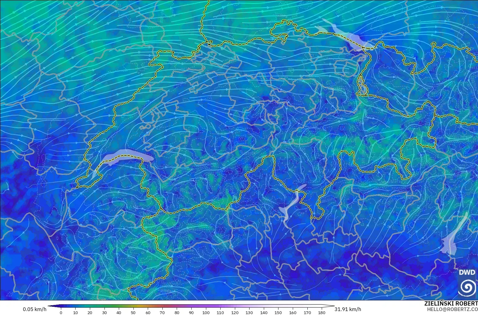 ICON Alemania 2 km modelo - Suiza, Viento a 10 m