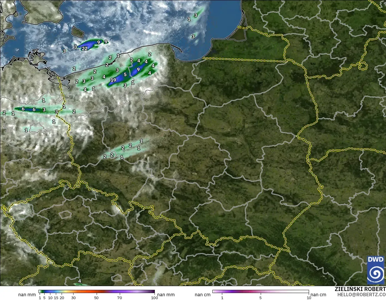 ICON Alemania 2 km modelo - Polonia, Precipitación, nubes y presión