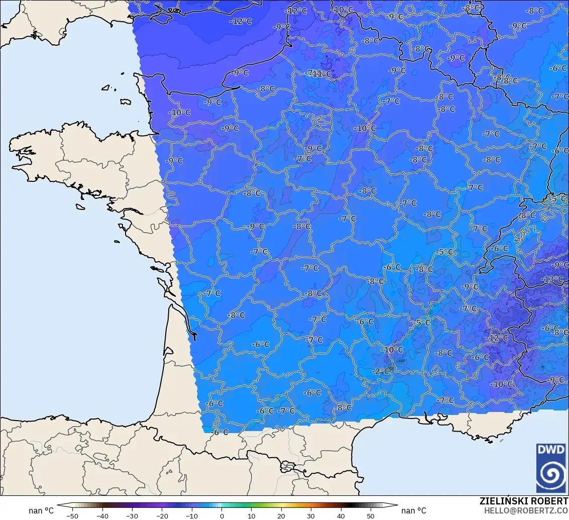 ICON Alemania 2 km modelo - Francia, Temperatura a 500 hPa