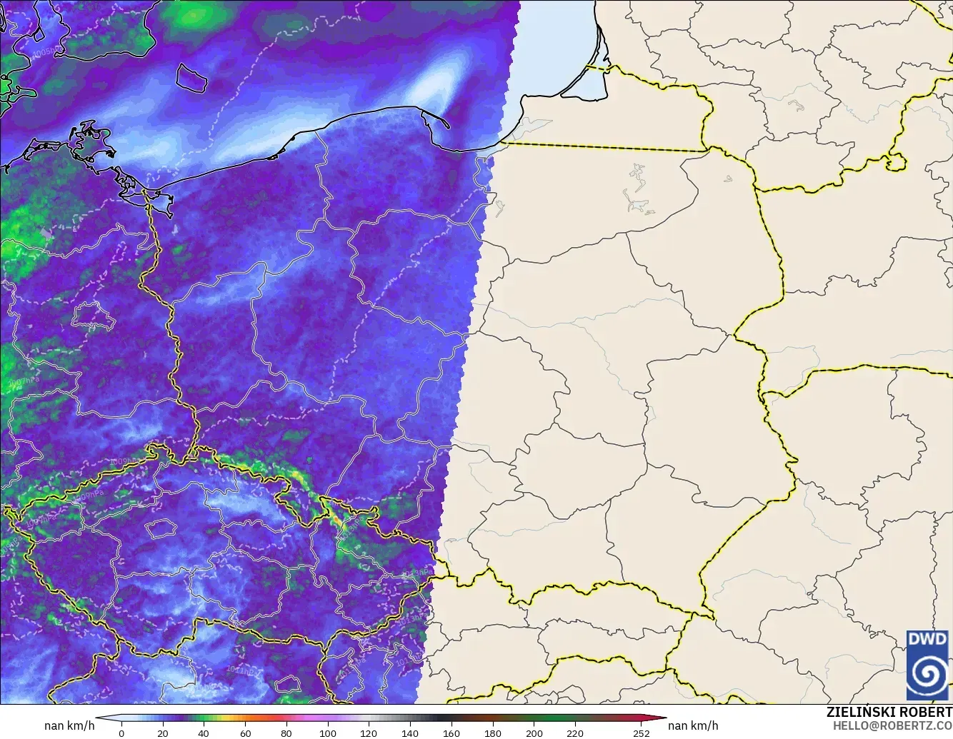 ICON Alemania 2 km modelo - Polonia, Ráfagas de Viento Máximas