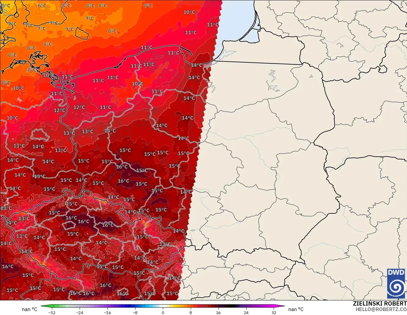 ICON Alemania 2 km modelo - Polonia, Anomalía de temperatura a 850 hPa
