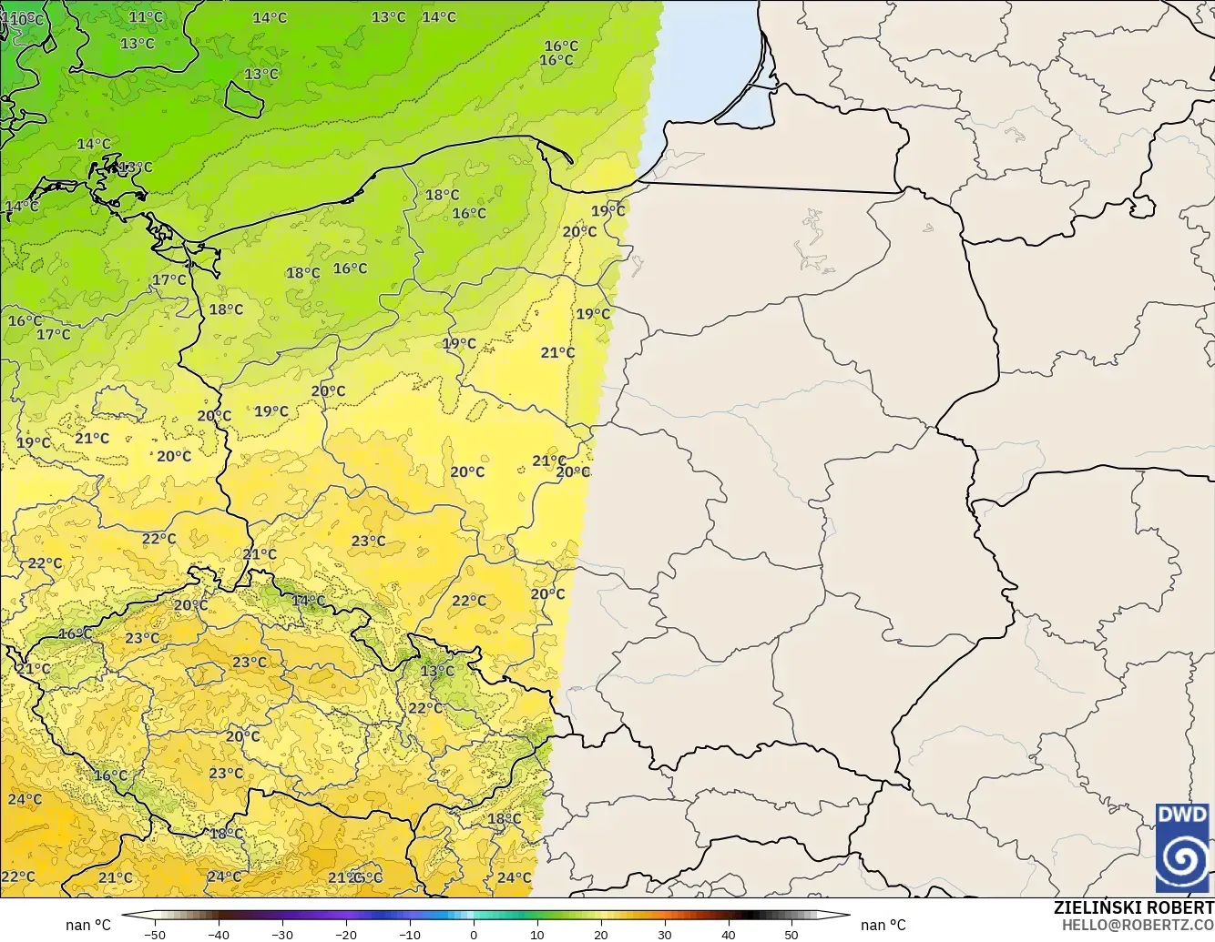 ICON Alemania 2 km modelo - Polonia, Temperatura a 850 hPa