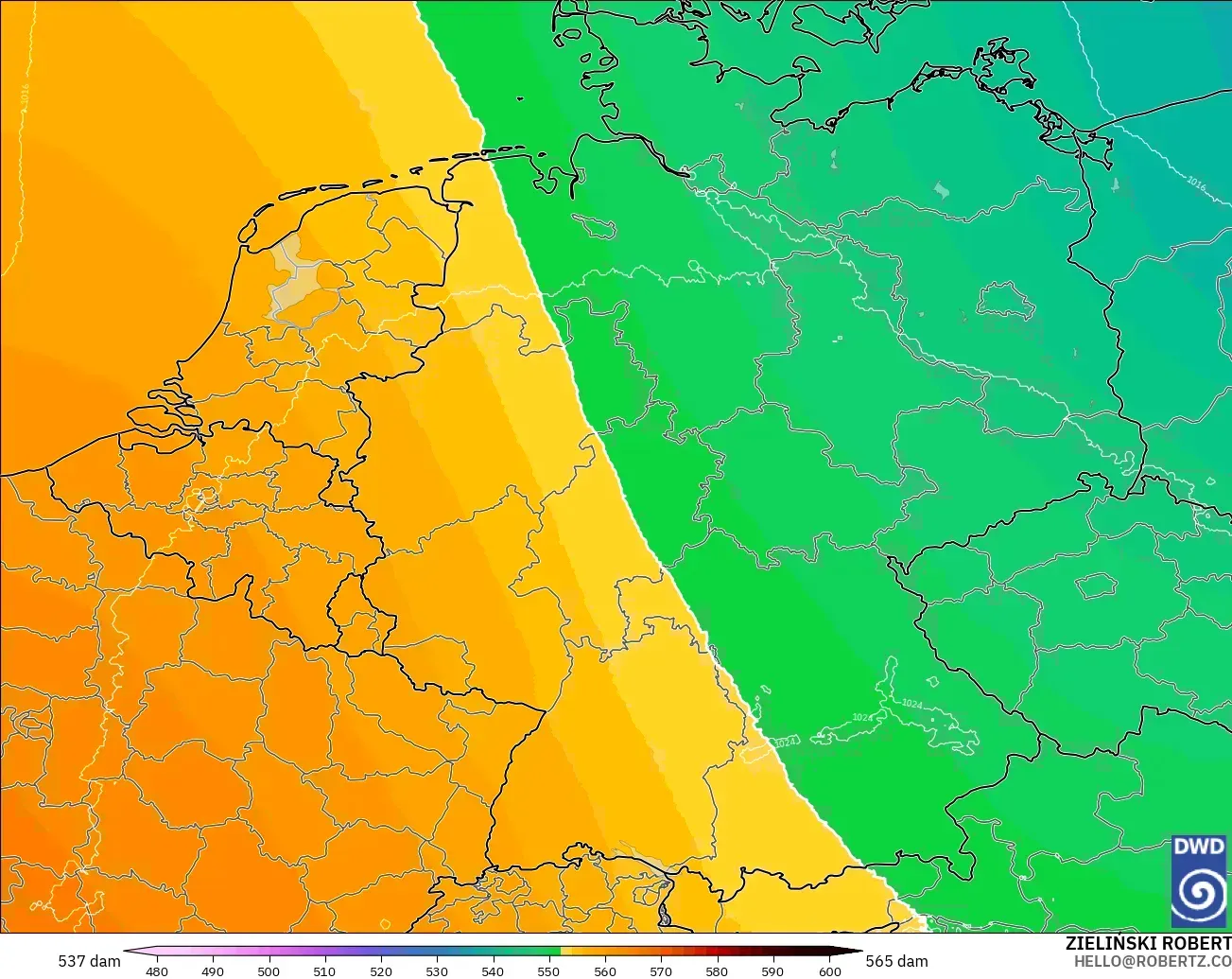 ICON Alemania 2 km modelo - Alemania, Altura geopotencial a 500 hPa