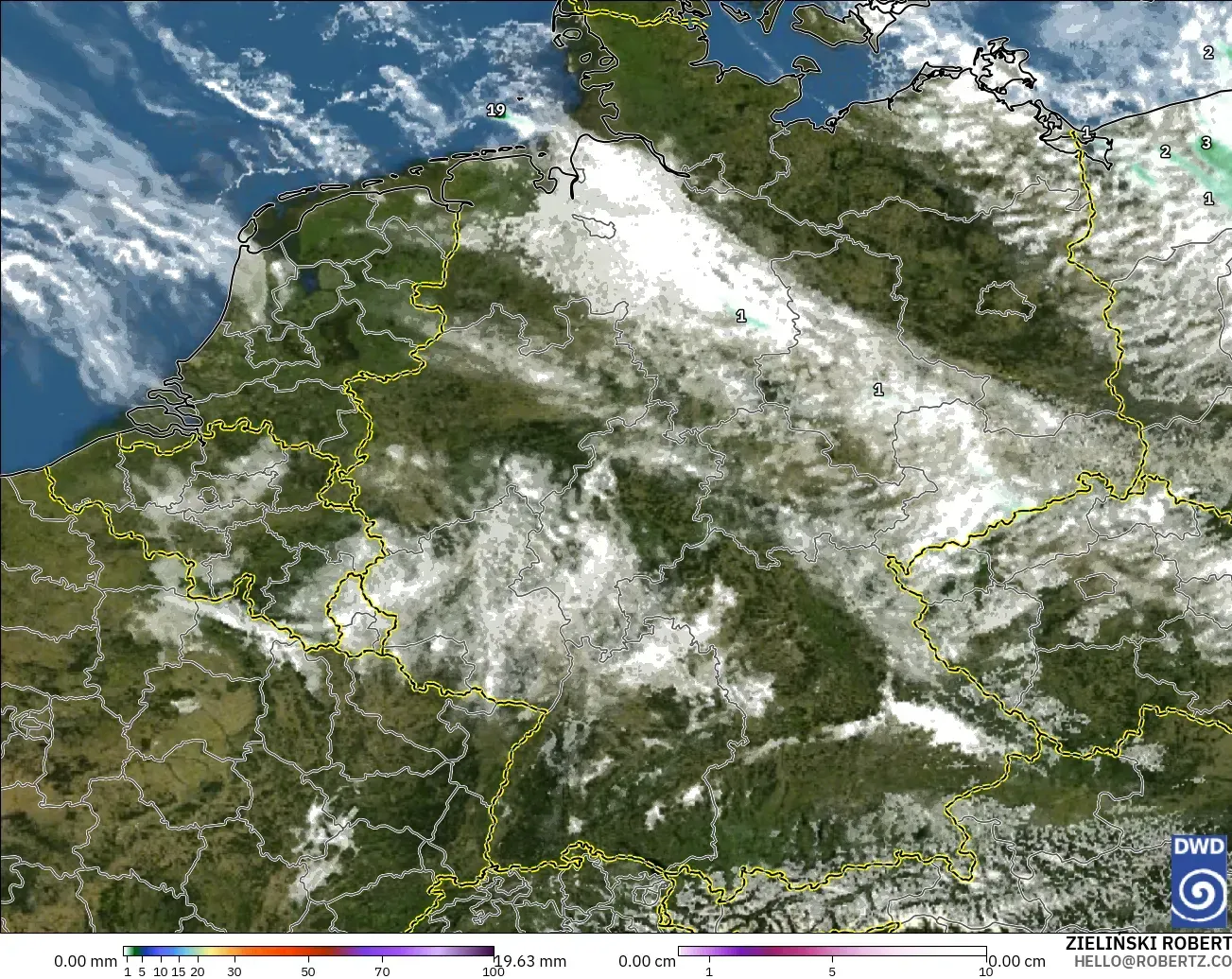 ICON Alemania 2 km modelo - Alemania, Precipitación, nubes y presión