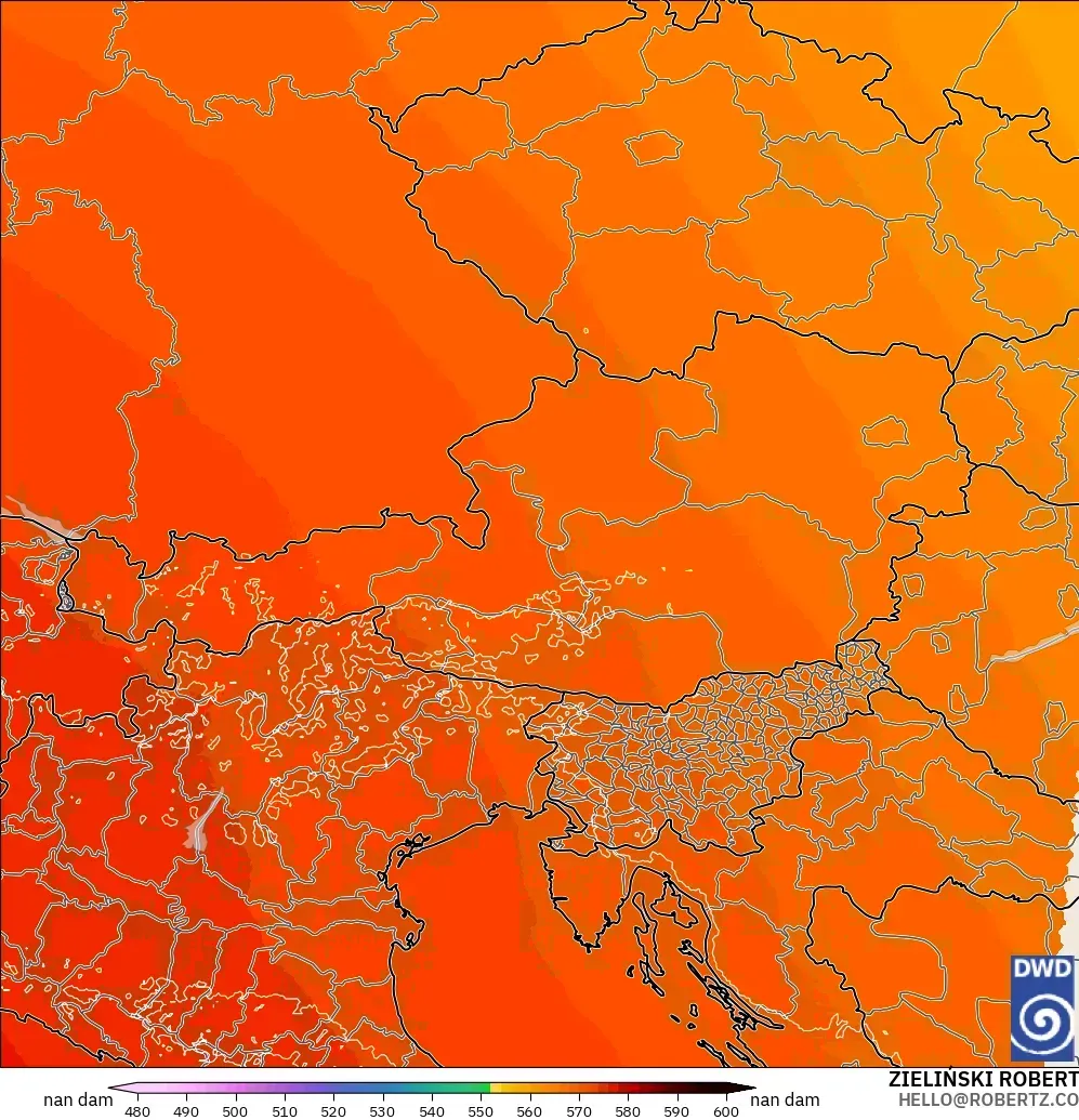 ICON Alemania 2 km modelo - Austria, Altura geopotencial a 500 hPa