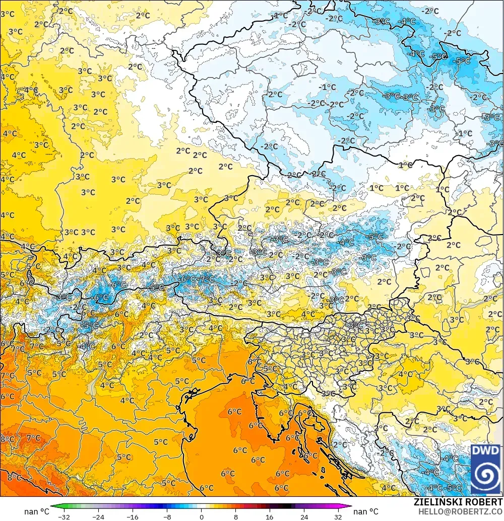 ICON Alemania 2 km modelo - Austria, Anomalía de temperatura a 850 hPa