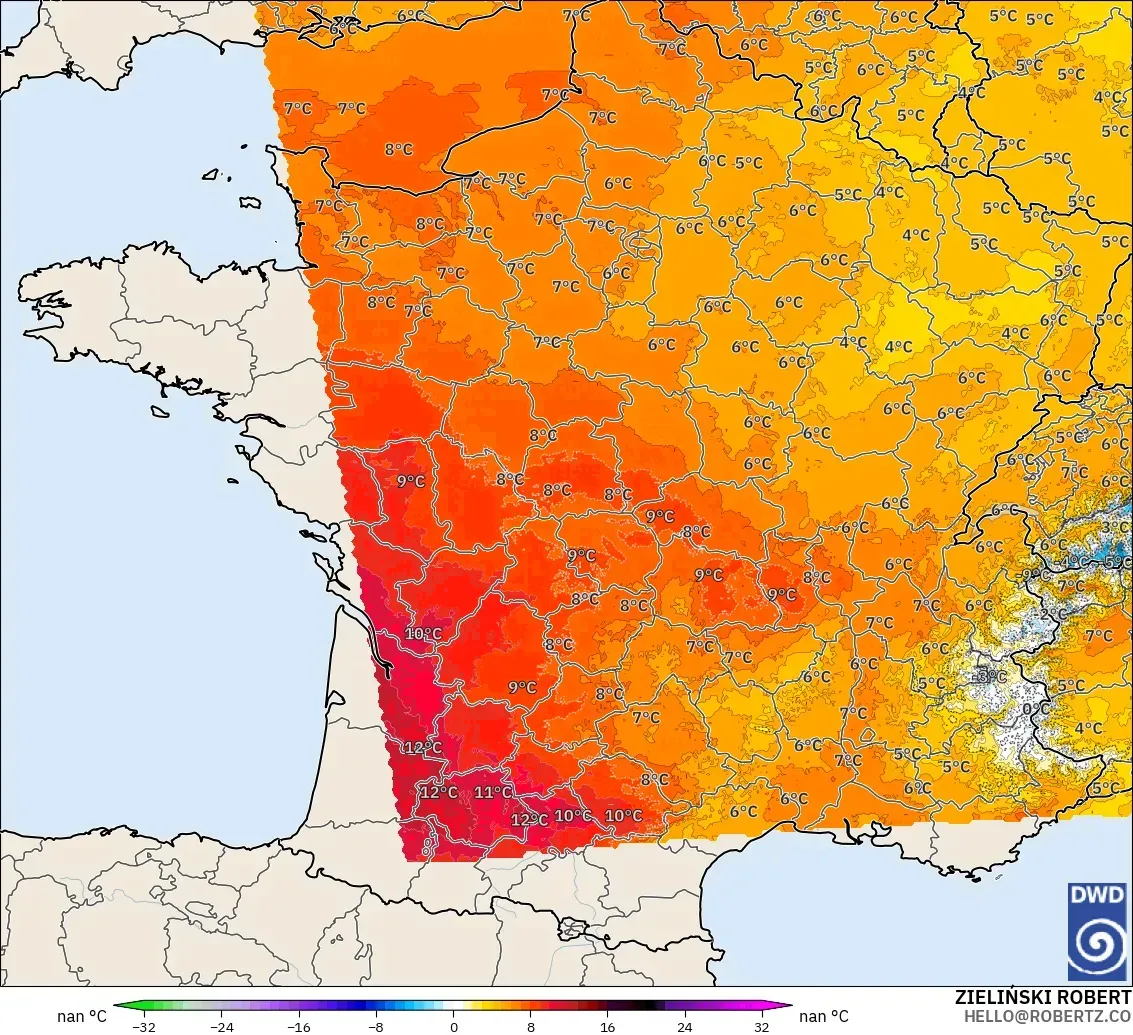ICON Alemania 2 km modelo - Francia, Anomalía de temperatura a 850 hPa