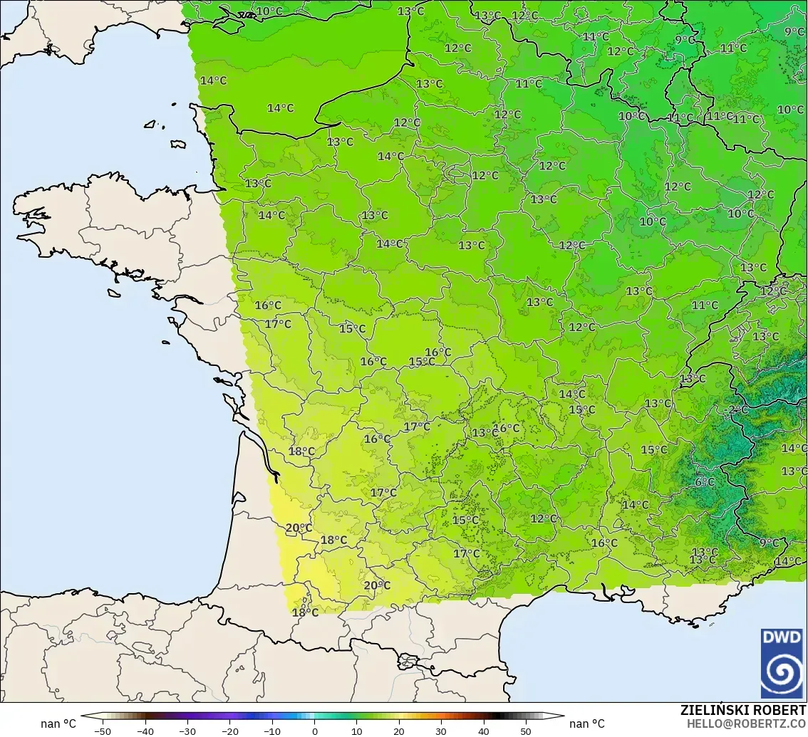 ICON Alemania 2 km modelo - Francia, Temperatura a 850 hPa