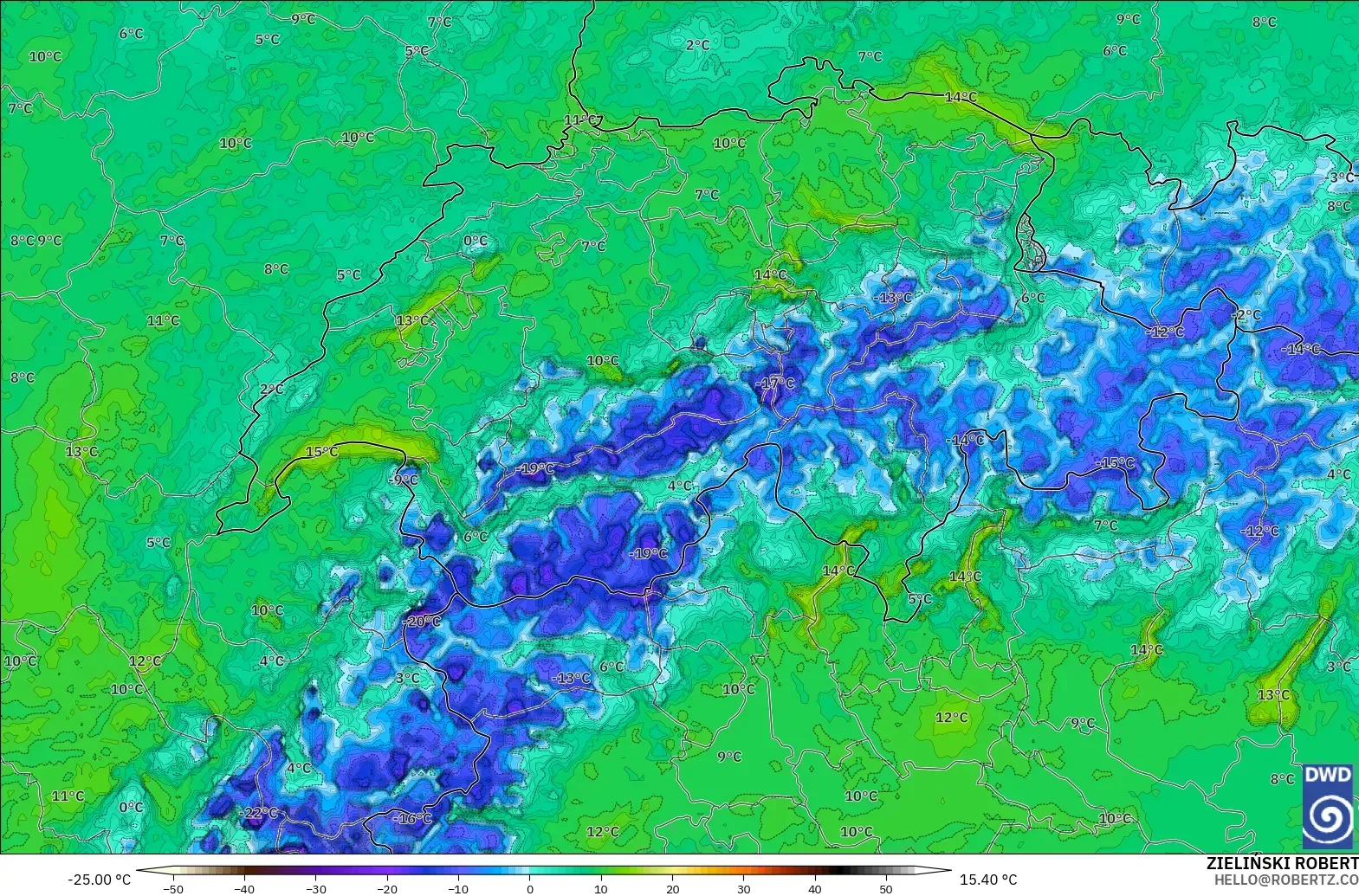 ICON Alemania 2 km modelo - Suiza, Punto de rocío a 2 m