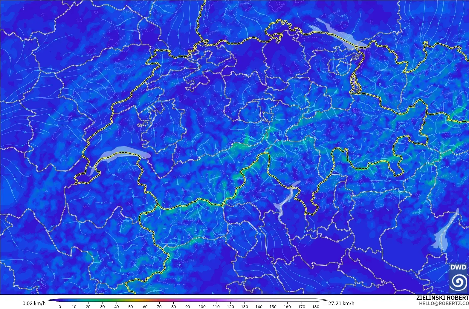 ICON Alemania 2 km modelo - Suiza, Viento a 10 m