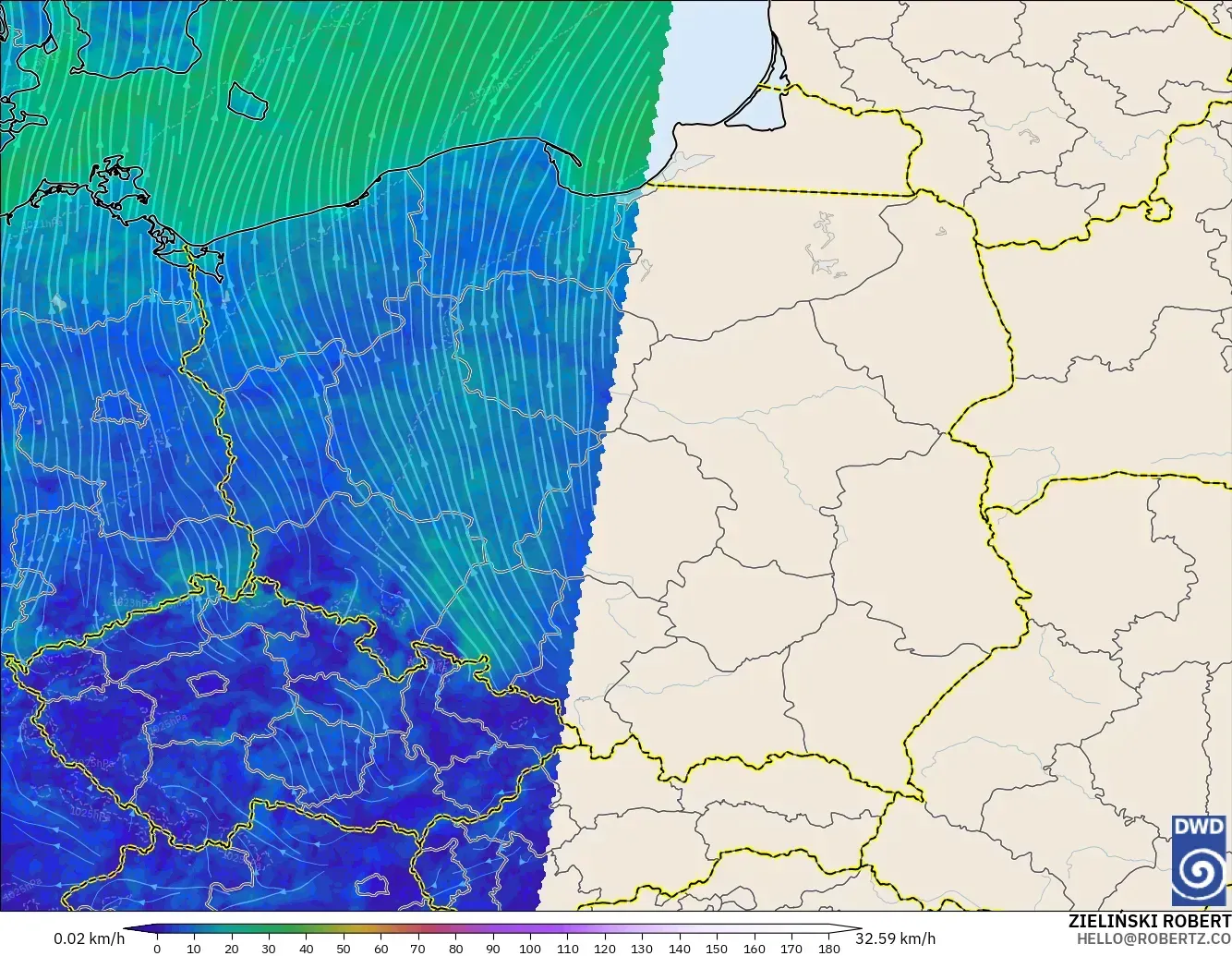 ICON Alemania 2 km modelo - Polonia, Viento a 10 m