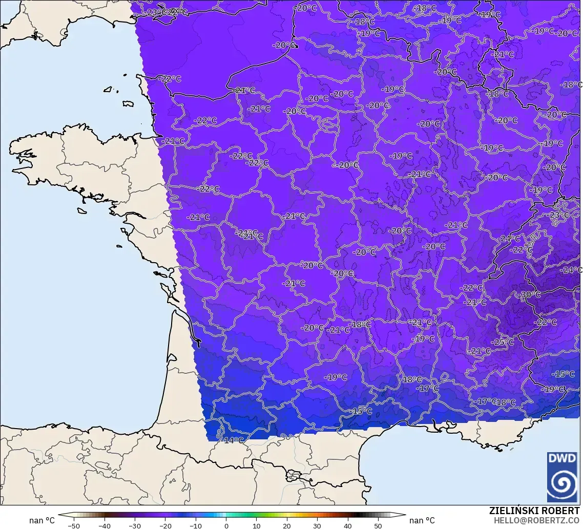 ICON Alemania 2 km modelo - Francia, Temperatura a 500 hPa