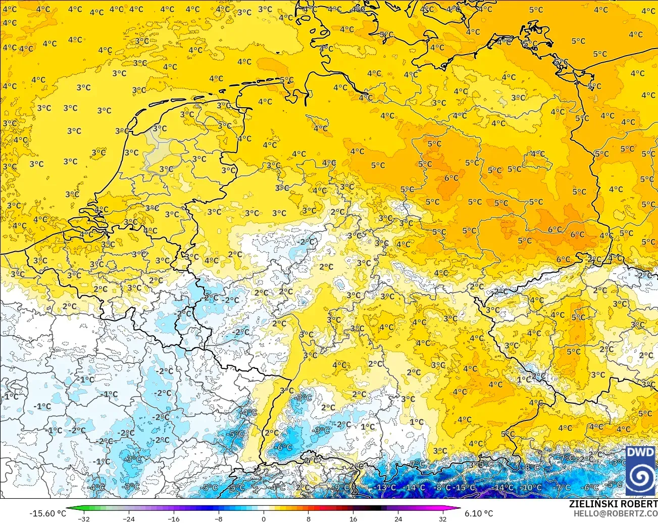 ICON Alemania 2 km modelo - Alemania, Anomalía de temperatura a 850 hPa