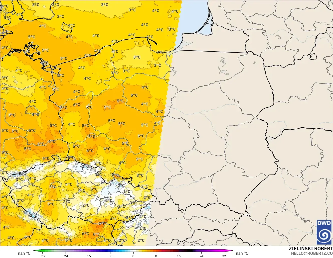 ICON Alemania 2 km modelo - Polonia, Anomalía de temperatura a 850 hPa