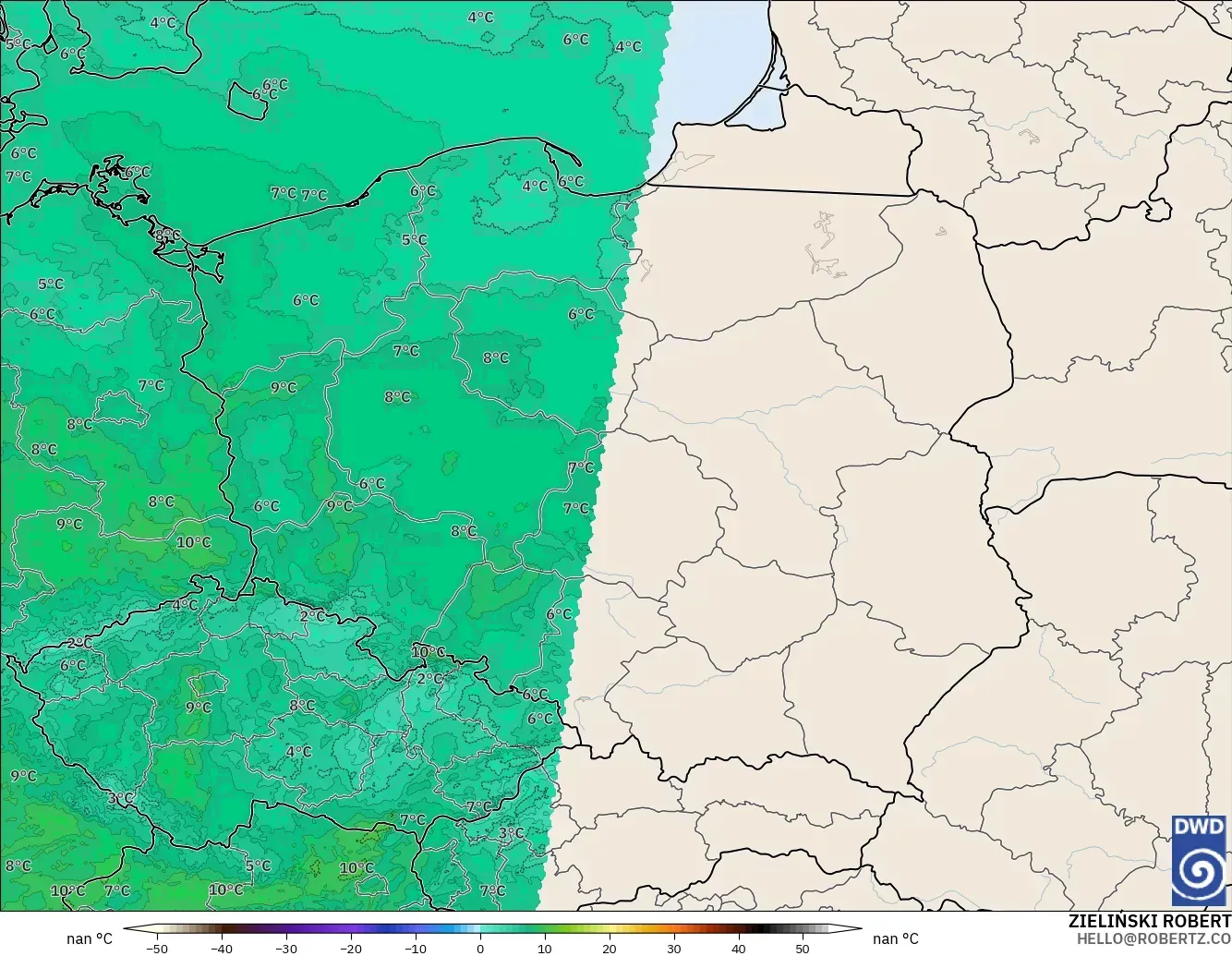 ICON Alemania 2 km modelo - Polonia, Temperatura a 850 hPa