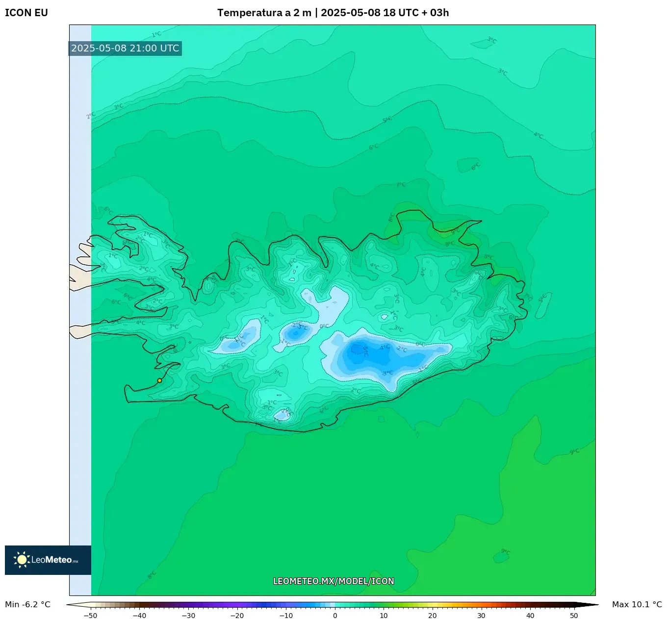 ICON - Islandia, Temperatura a 2 m ICON - Islandia, Temperatura a 2 m
