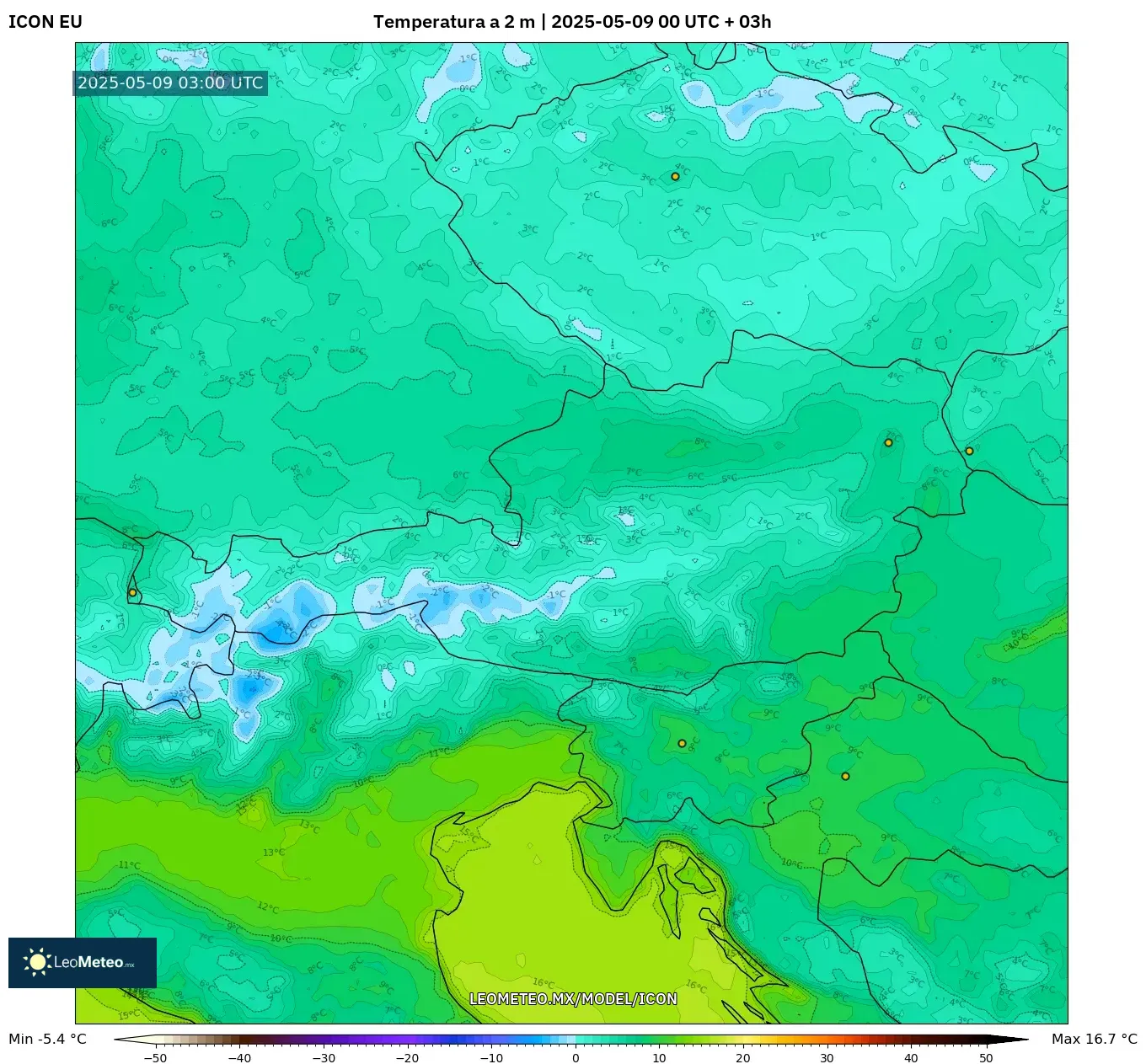 ICON - Austria, Temperatura a 2 m ICON - Austria, Temperatura a 2 m