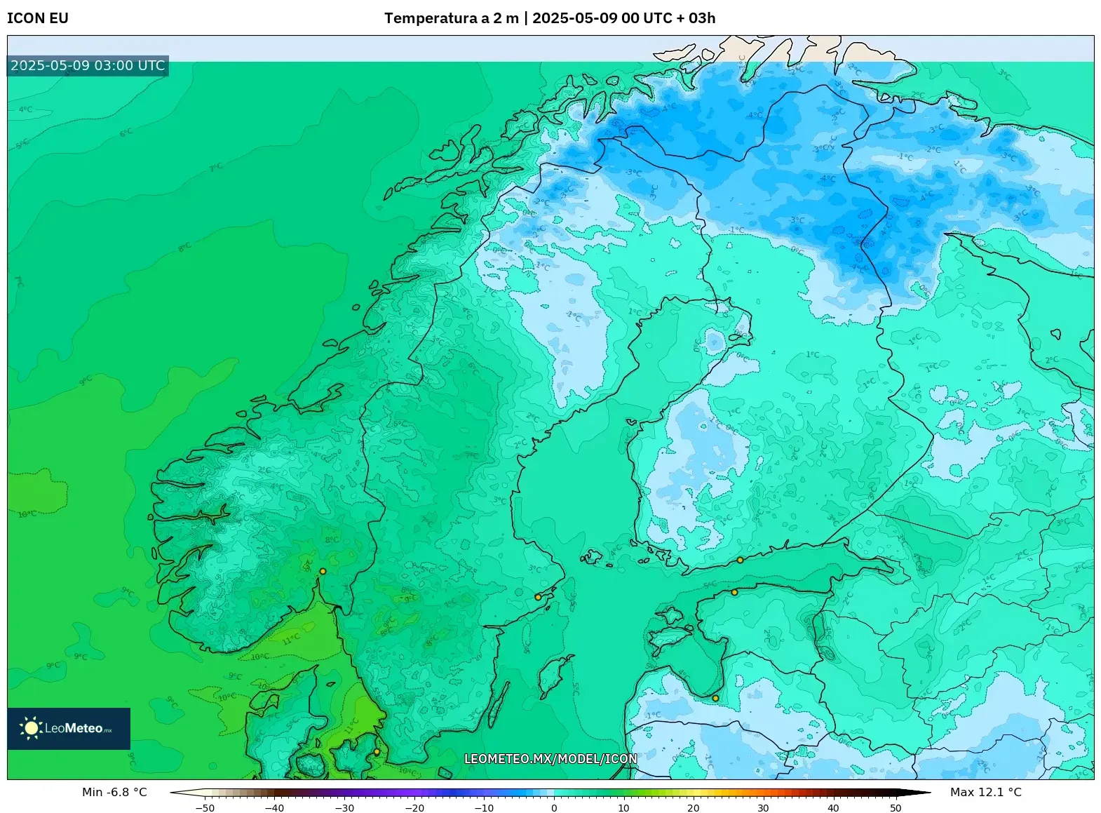 ICON - Escandinavia, Temperatura a 2 m ICON - Escandinavia, Temperatura a 2 m