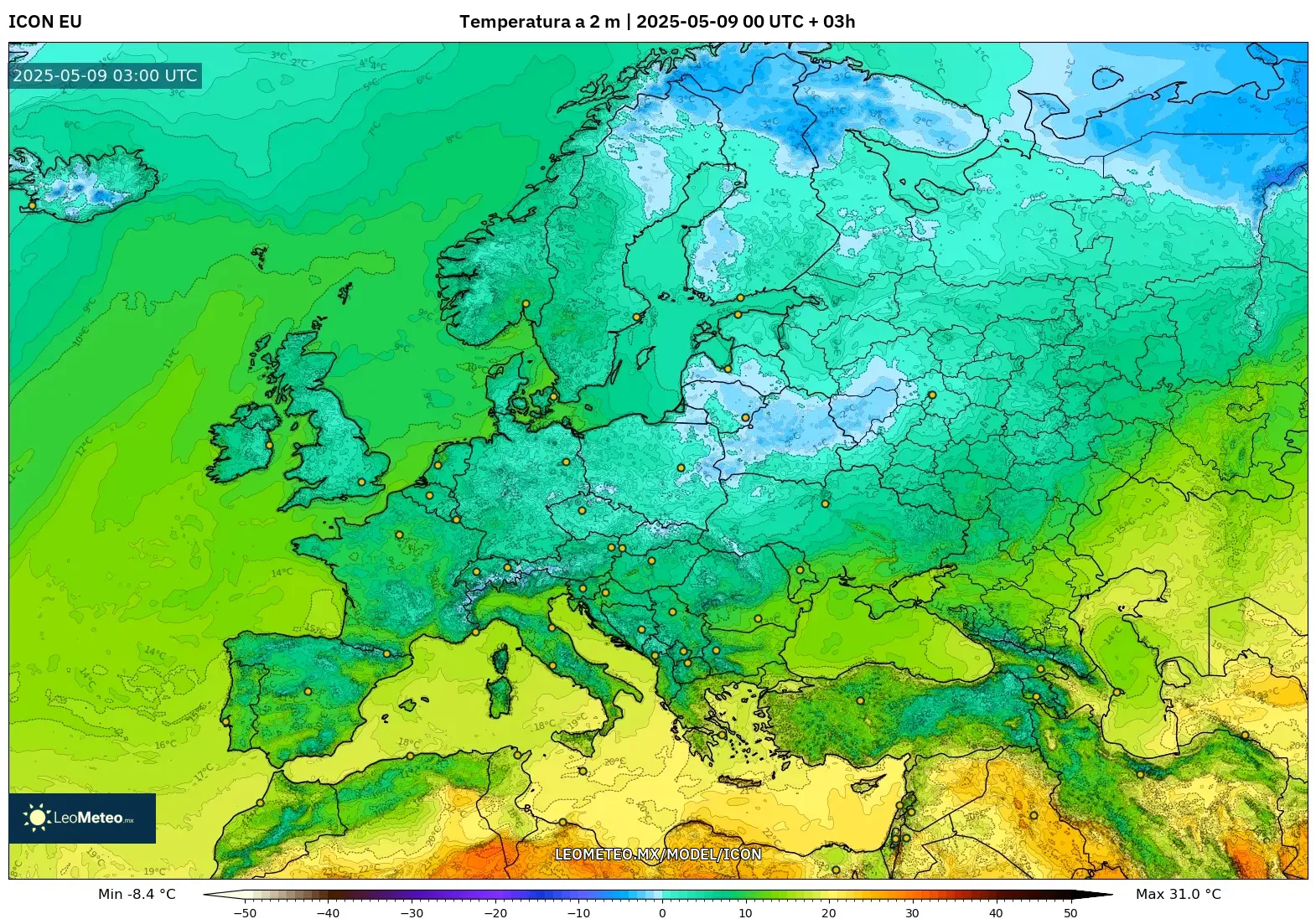 ICON - Europa, Temperatura a 2 m