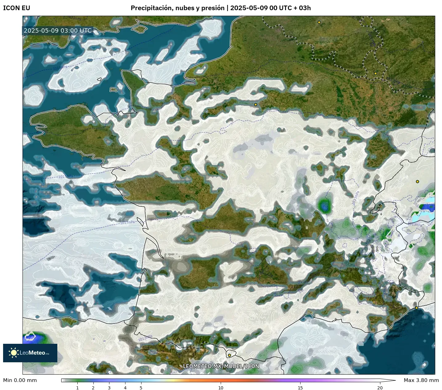 ICON - Francia, Precipitación, nubes y presión ICON - Francia, Precipitación, nubes y presión
