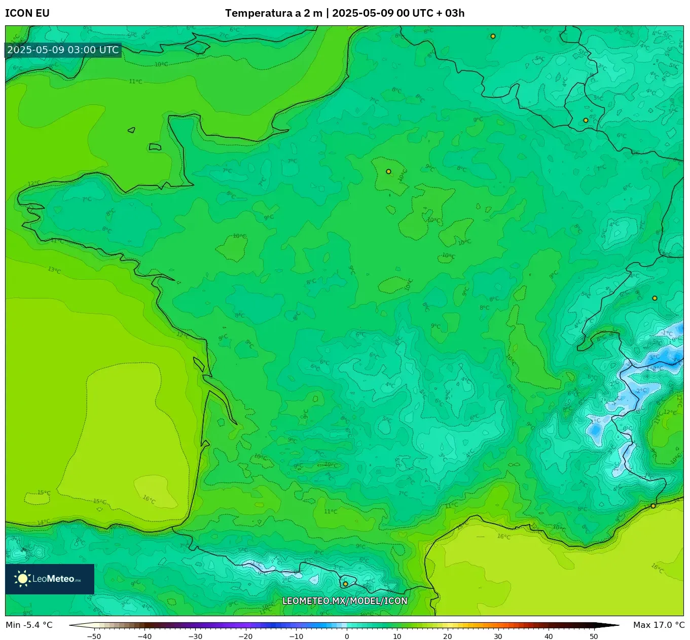 ICON - Francia, Temperatura a 2 m ICON - Francia, Temperatura a 2 m