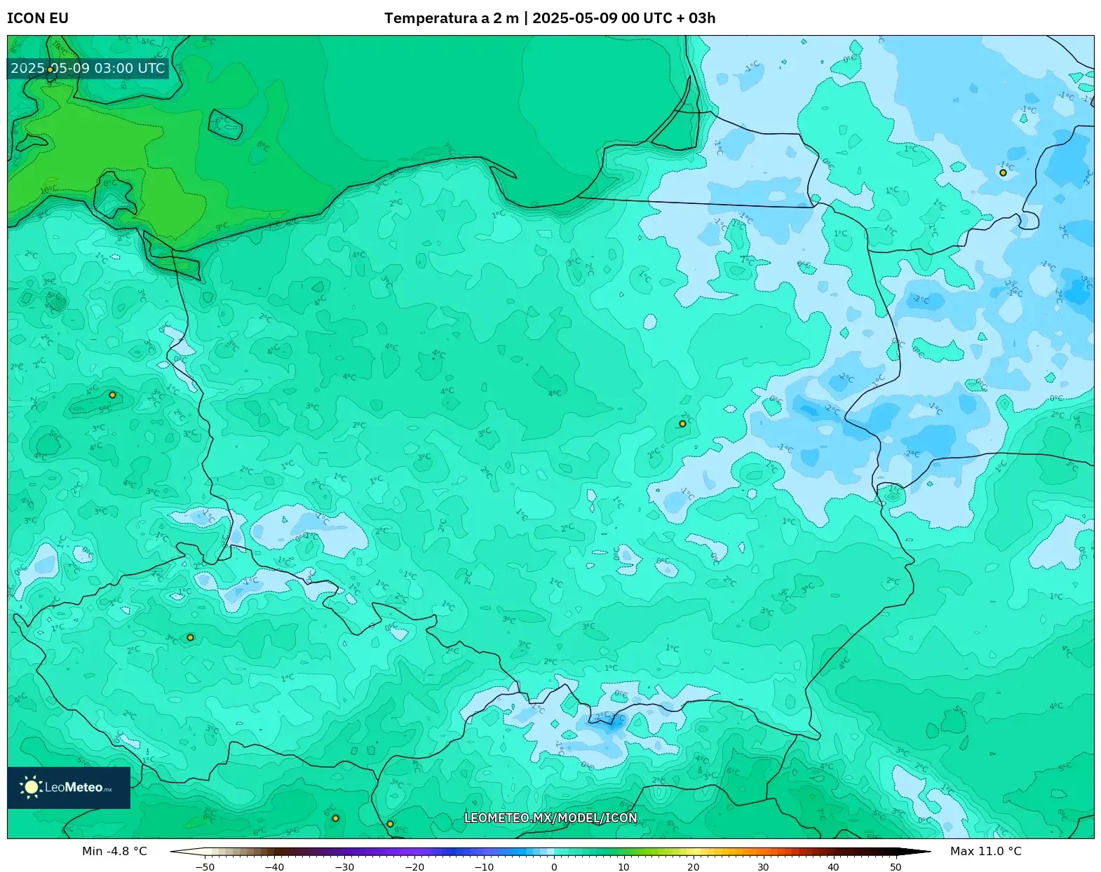 ICON - Polonia, Temperatura a 2 m ICON - Polonia, Temperatura a 2 m