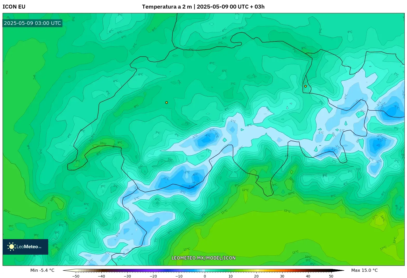 ICON - Suiza, Temperatura a 2 m ICON - Suiza, Temperatura a 2 m