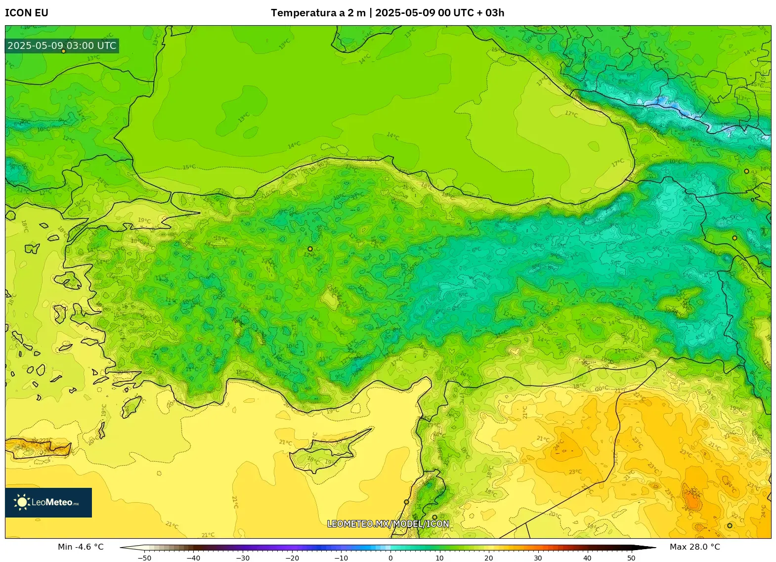 ICON - Turquía, Temperatura a 2 m ICON - Turquía, Temperatura a 2 m