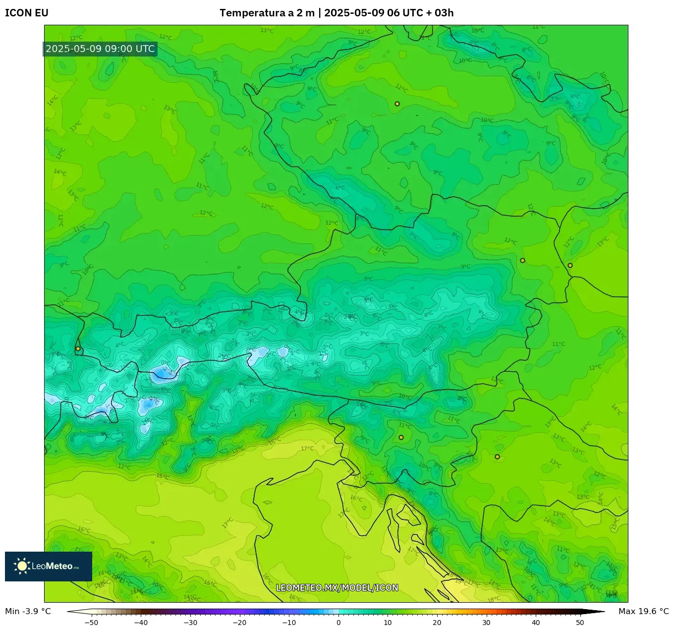 ICON - Austria, Temperatura a 2 m ICON - Austria, Temperatura a 2 m