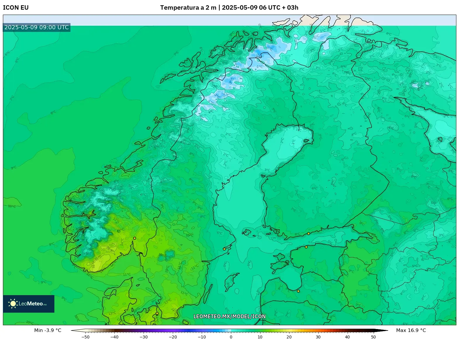 ICON - Escandinavia, Temperatura a 2 m ICON - Escandinavia, Temperatura a 2 m