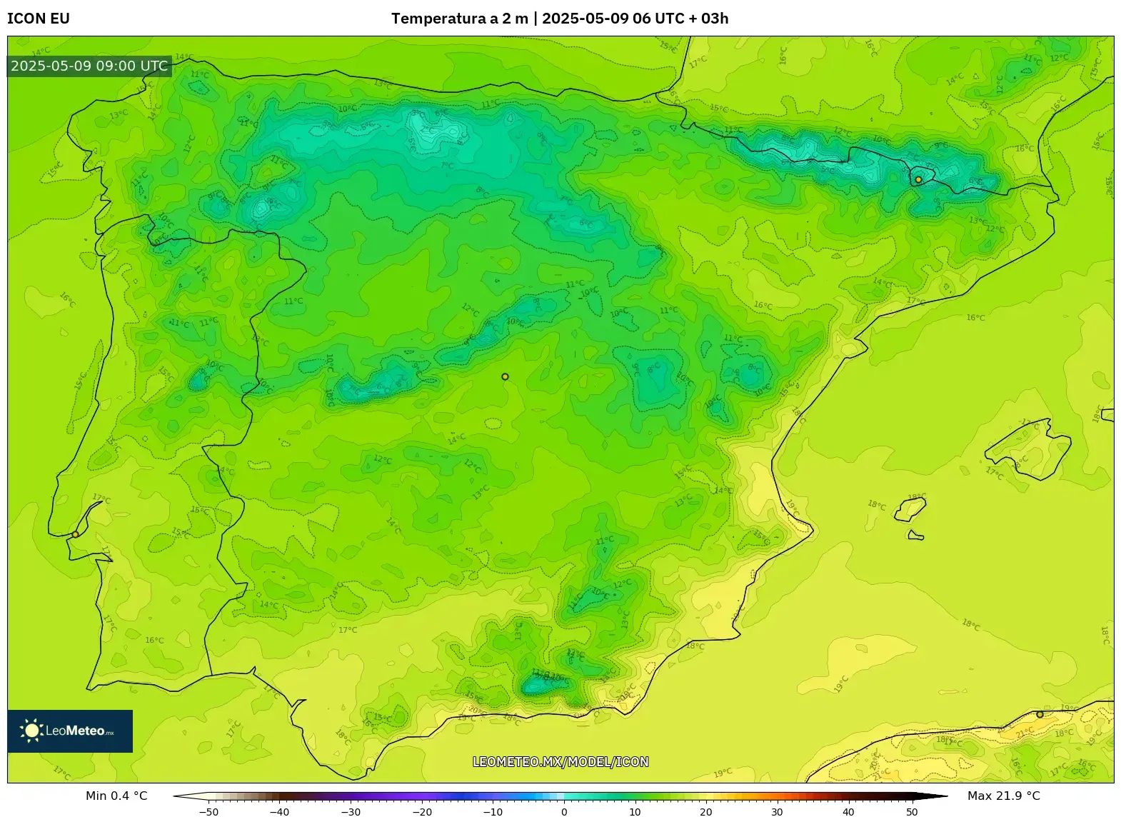 ICON - España, Temperatura a 2 m ICON - España, Temperatura a 2 m
