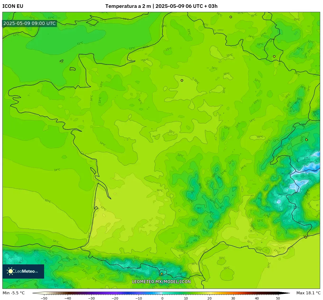 ICON - Francia, Temperatura a 2 m ICON - Francia, Temperatura a 2 m