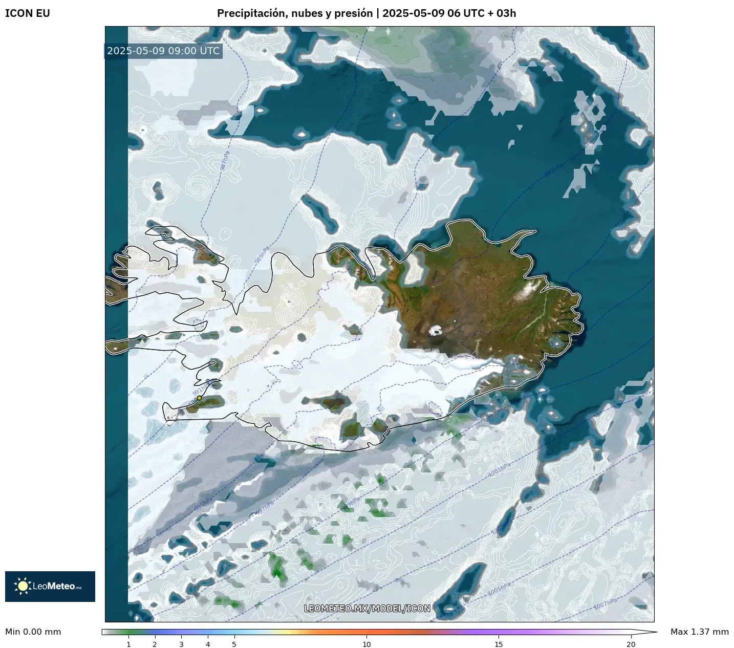 ICON - Islandia, Precipitación, nubes y presión ICON - Islandia, Precipitación, nubes y presión