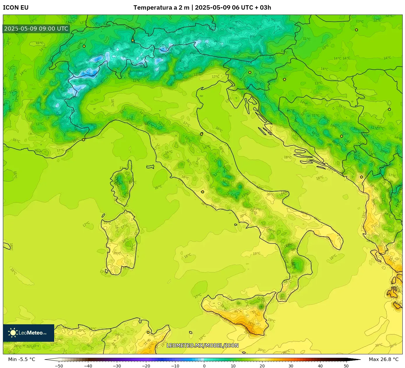 ICON - Italia, Temperatura a 2 m ICON - Italia, Temperatura a 2 m