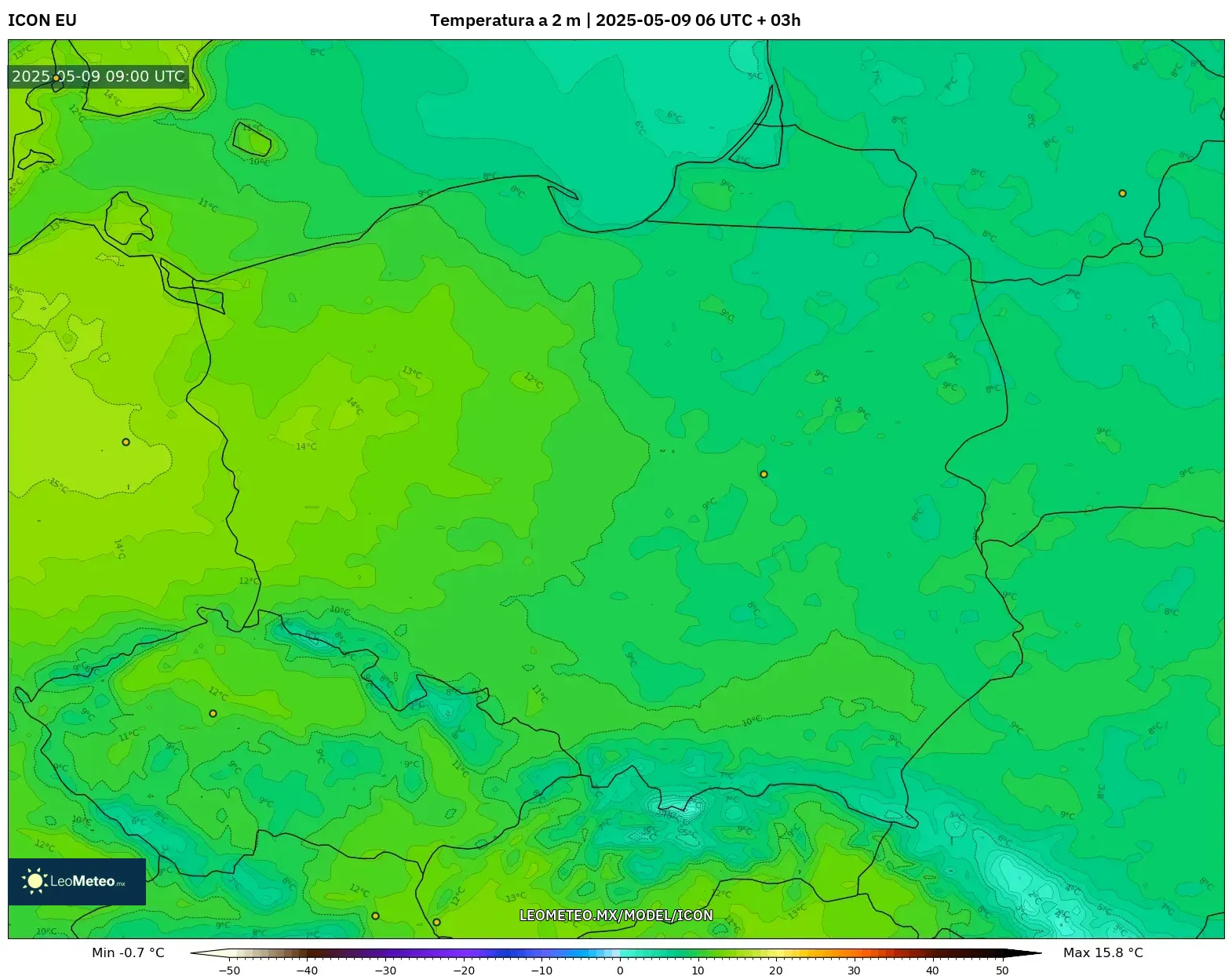 ICON - Polonia, Temperatura a 2 m ICON - Polonia, Temperatura a 2 m