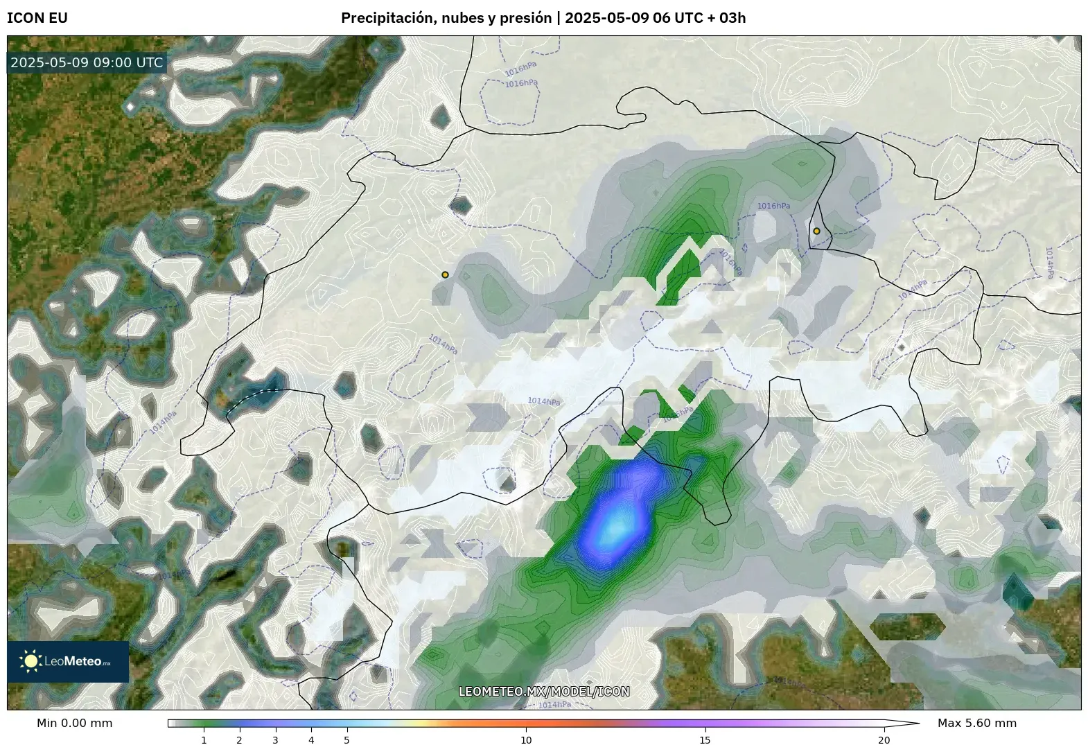 ICON - Suiza, Precipitación, nubes y presión ICON - Suiza, Precipitación, nubes y presión