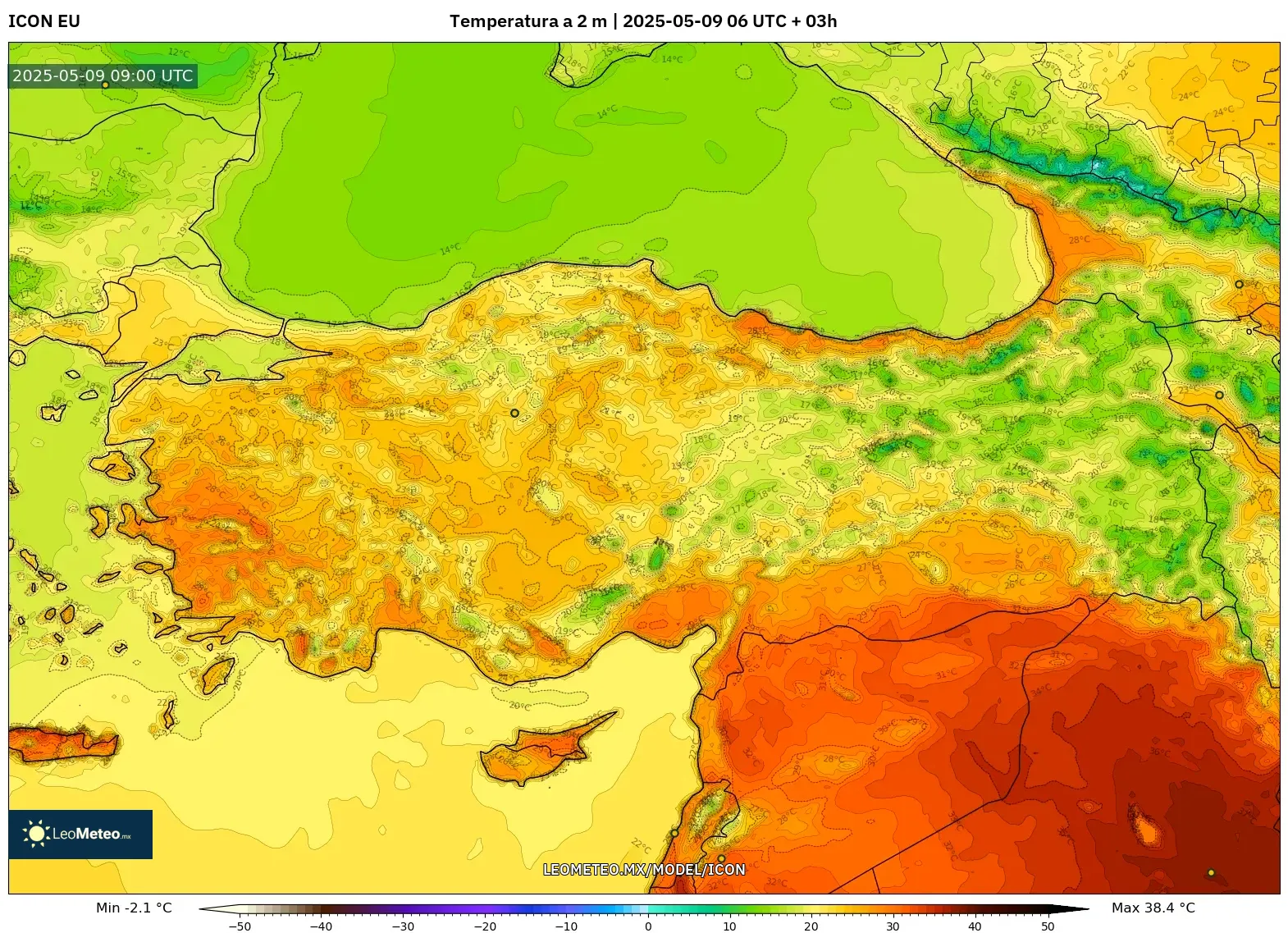ICON - Turquía, Temperatura a 2 m ICON - Turquía, Temperatura a 2 m