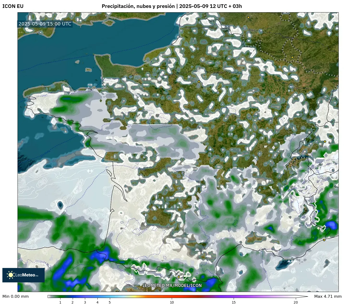 ICON - Francia, Precipitación, nubes y presión ICON - Francia, Precipitación, nubes y presión