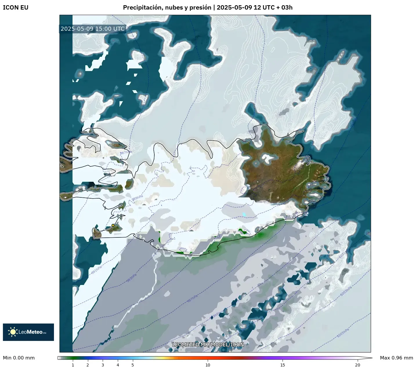 ICON - Islandia, Precipitación, nubes y presión ICON - Islandia, Precipitación, nubes y presión