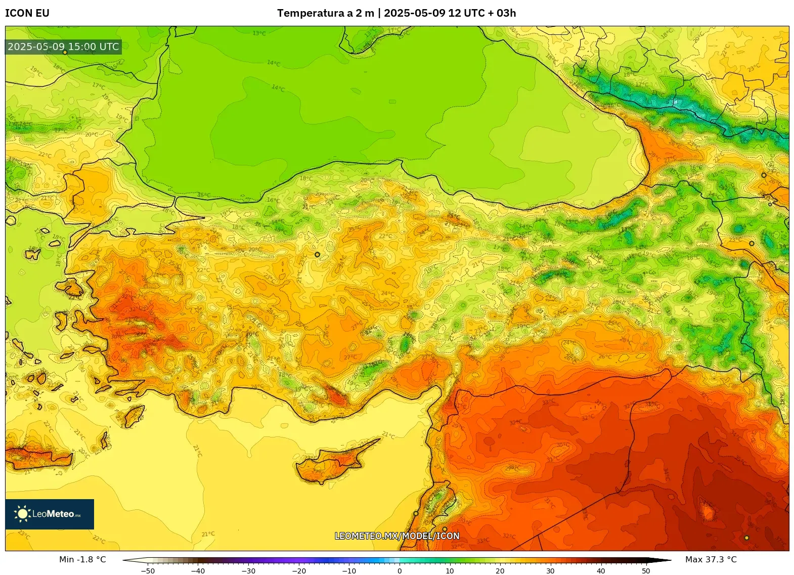 ICON - Turquía, Temperatura a 2 m ICON - Turquía, Temperatura a 2 m