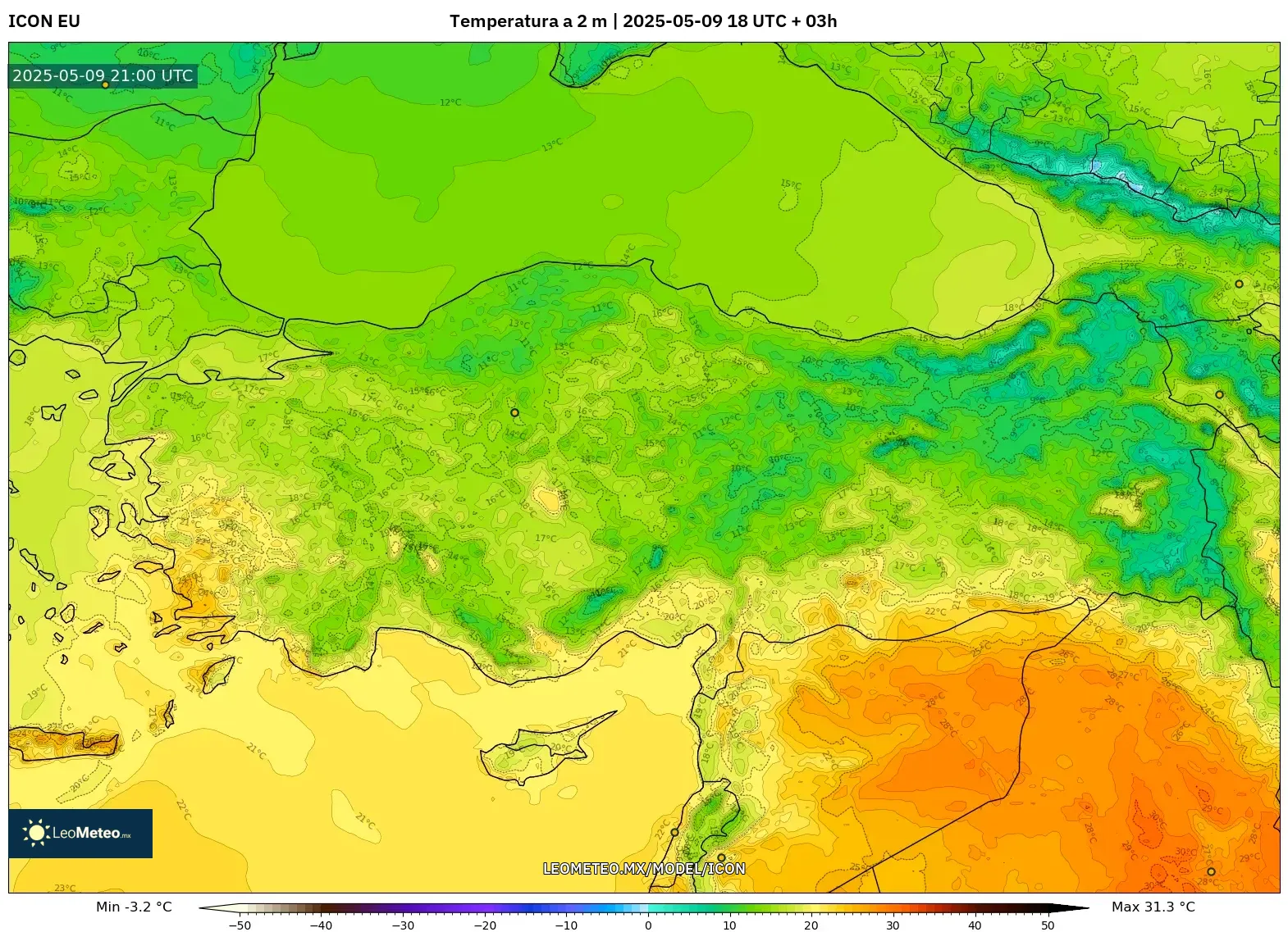 ICON - Turquía, Temperatura a 2 m ICON - Turquía, Temperatura a 2 m