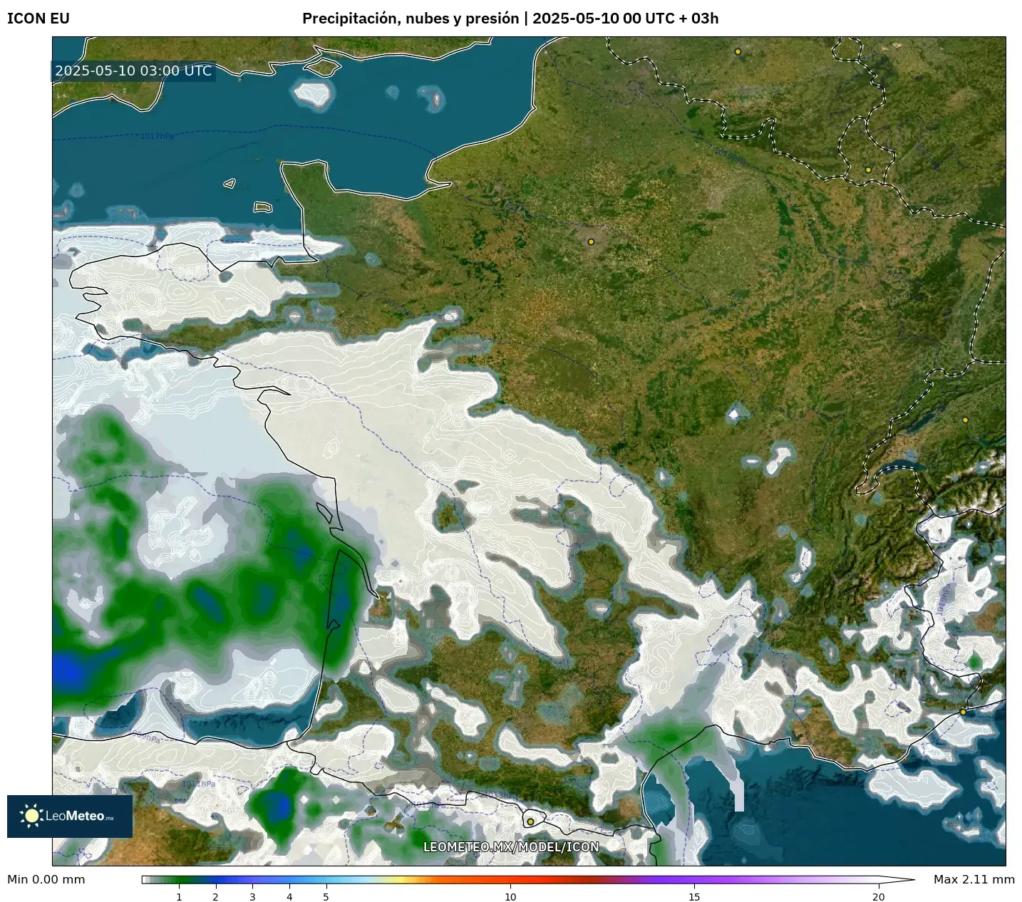 ICON - Francia, Precipitación, nubes y presión ICON - Francia, Precipitación, nubes y presión