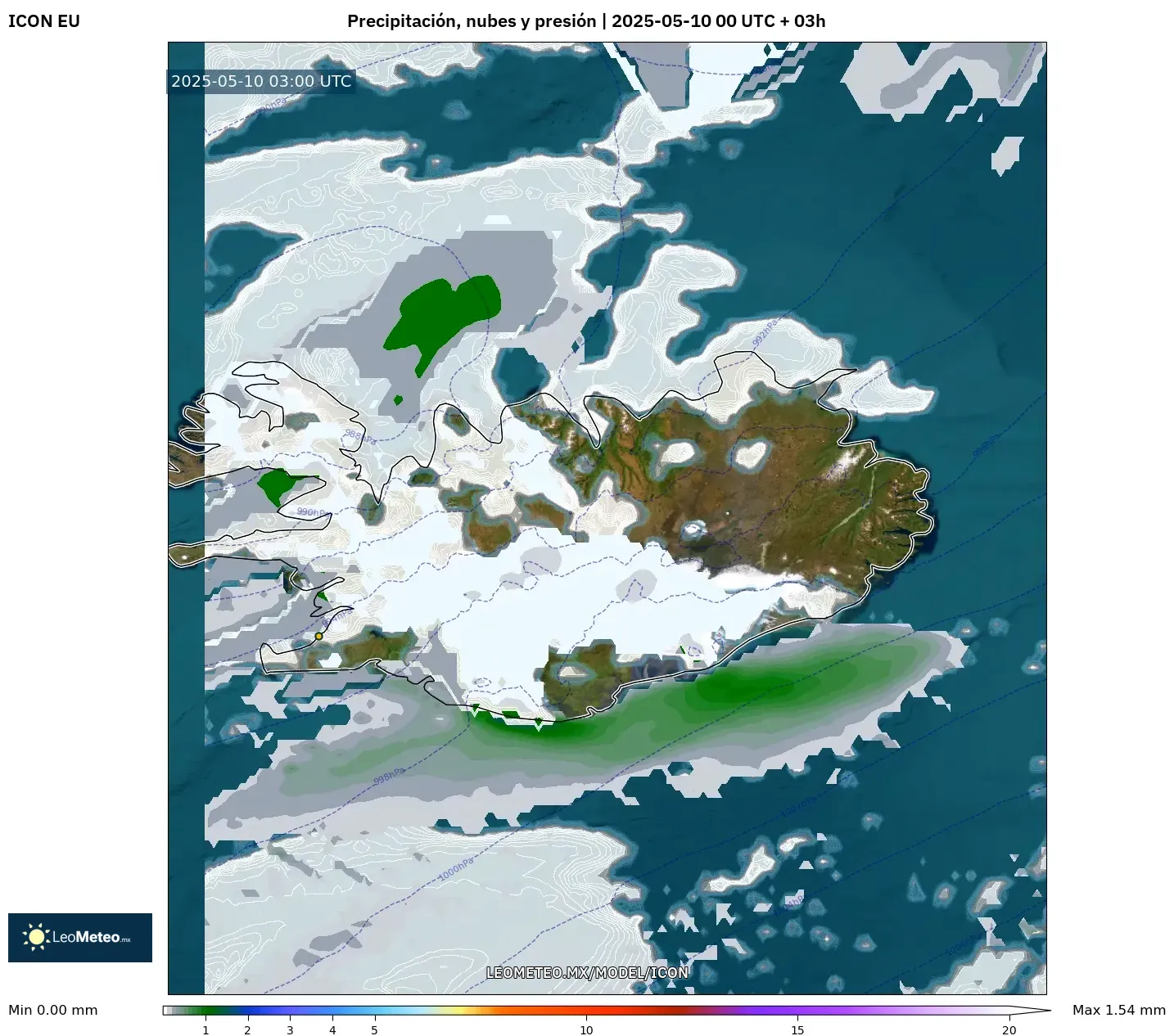 ICON - Islandia, Precipitación, nubes y presión ICON - Islandia, Precipitación, nubes y presión