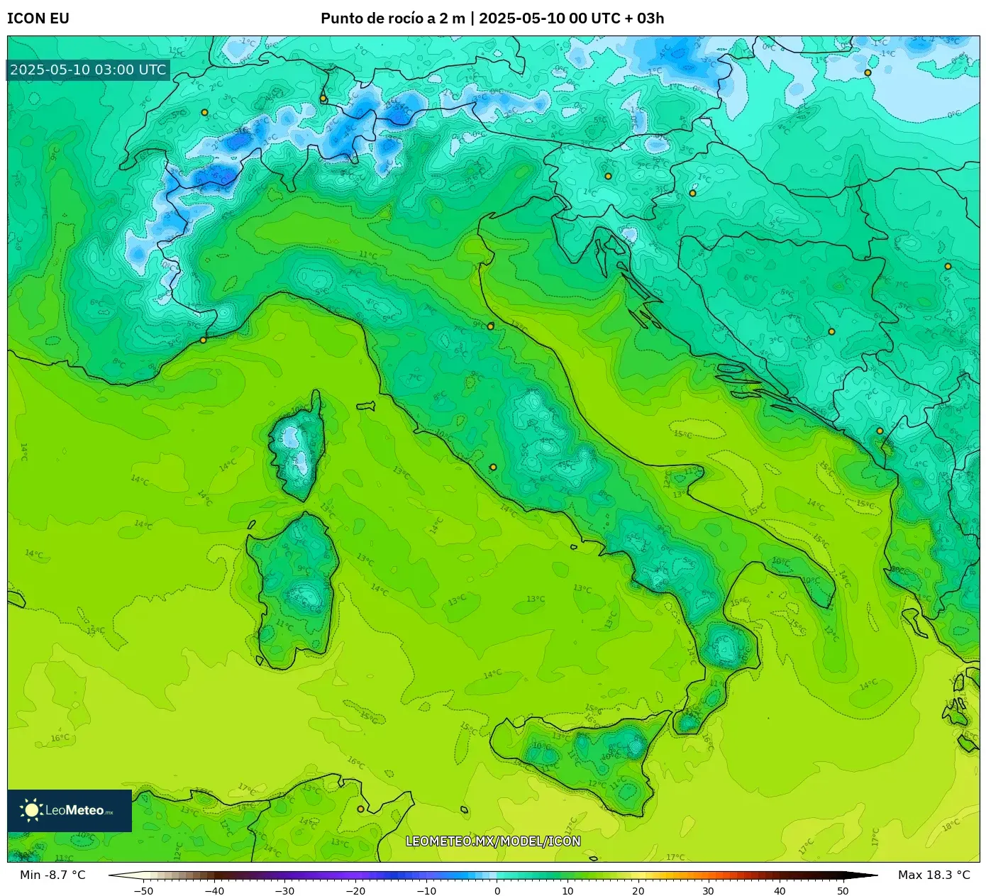 ICON - Italia, Punto de rocío a 2 m ICON - Italia, Punto de rocío a 2 m