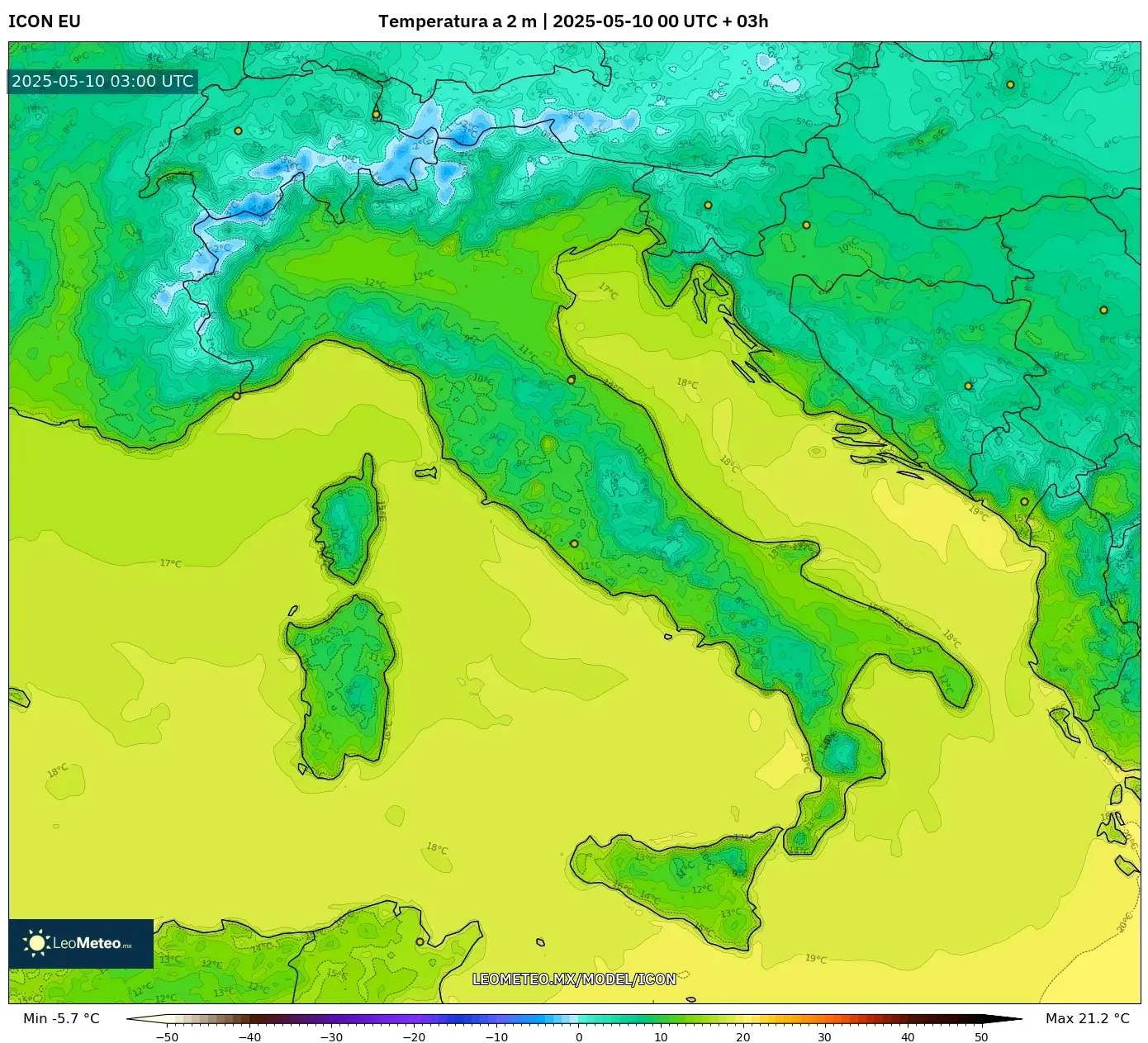 ICON - Italia, Temperatura a 2 m ICON - Italia, Temperatura a 2 m