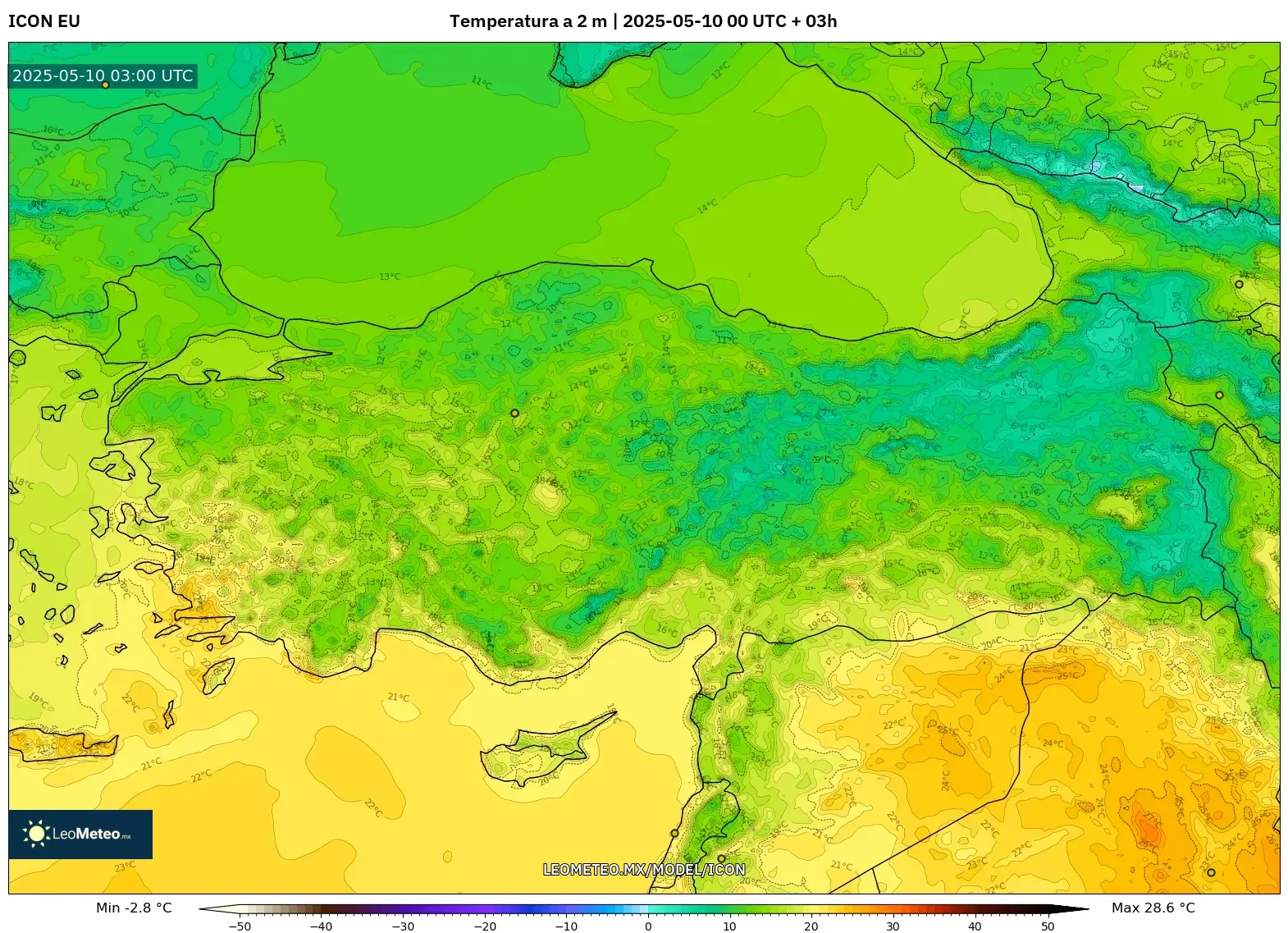 ICON - Turquía, Temperatura a 2 m ICON - Turquía, Temperatura a 2 m