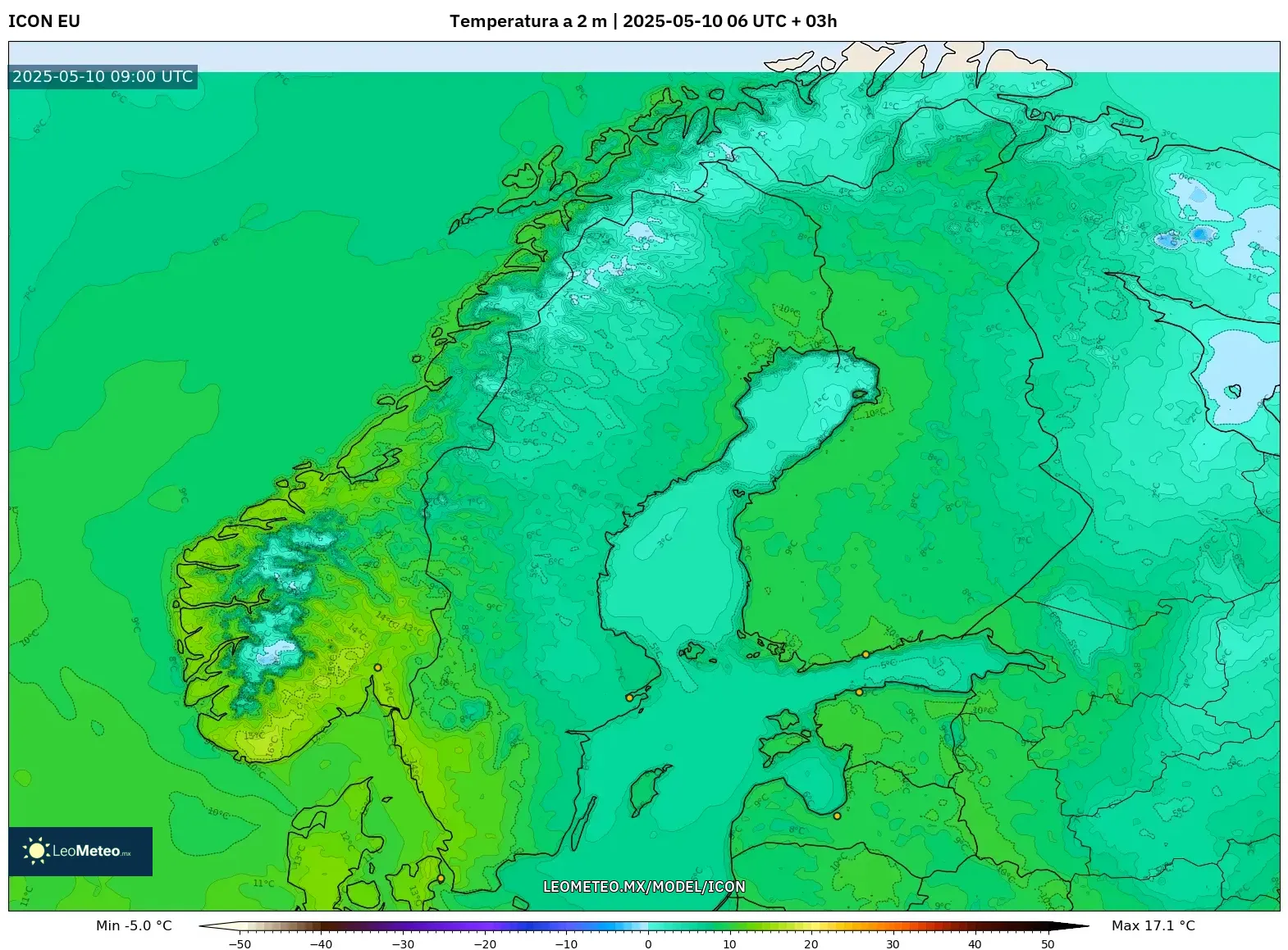 ICON - Escandinavia, Temperatura a 2 m ICON - Escandinavia, Temperatura a 2 m