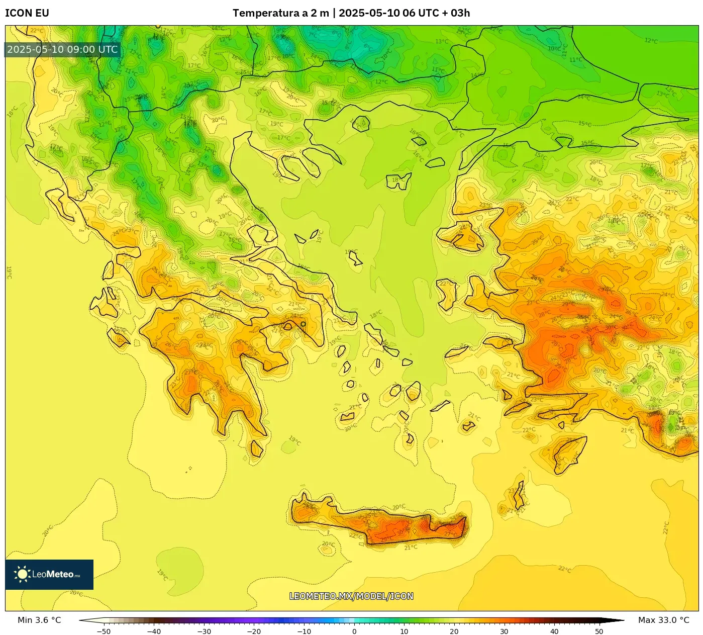 ICON - Grecia, Temperatura a 2 m ICON - Grecia, Temperatura a 2 m