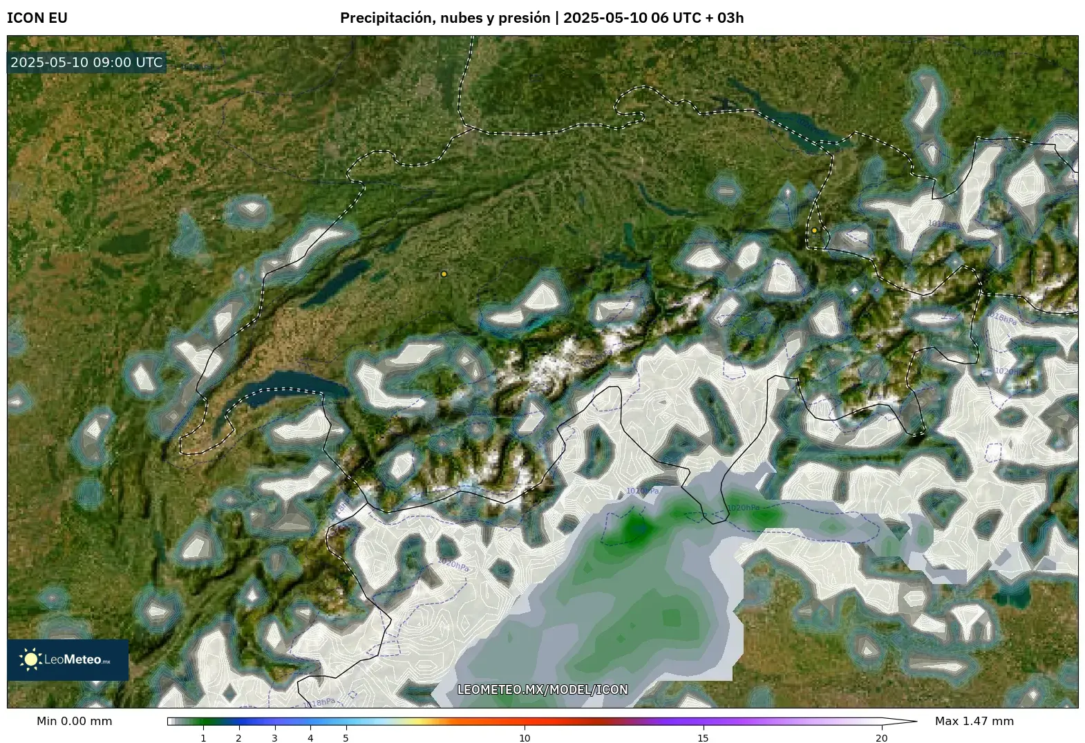 ICON - Suiza, Precipitación, nubes y presión ICON - Suiza, Precipitación, nubes y presión